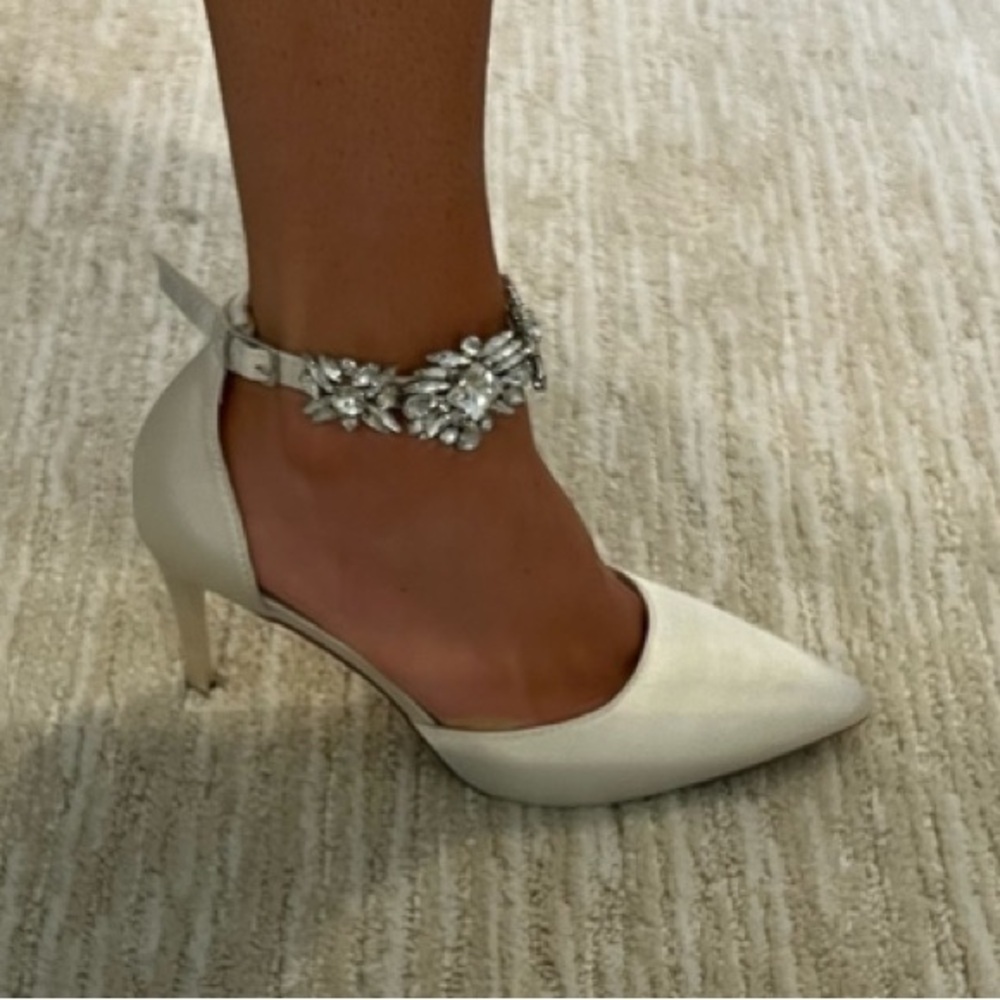 Ivory Satin Heel with Jewel Ankle Strap